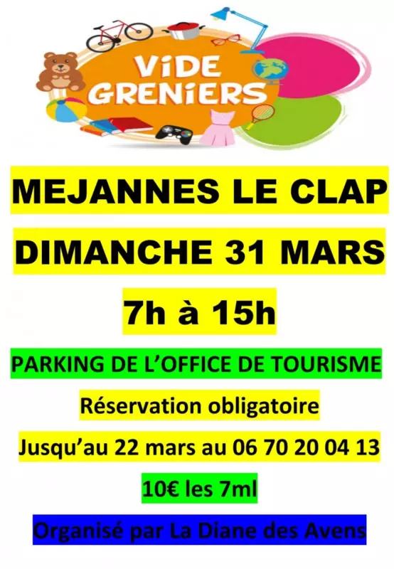 31 MARS vide grenier MEJANNES LE CLAP